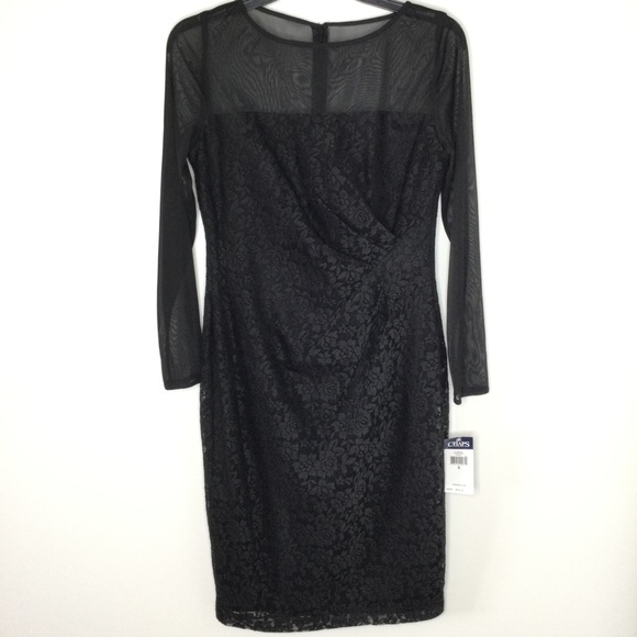 CHAPS Floral and Lace Long Sleeve Dress Black Size 6 - Picture 1 of 10